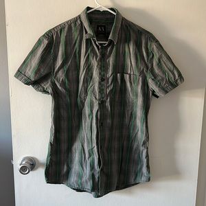 Armani Exchange Plaid Fitted Casual Button Down Shirt (Size Large)